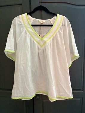 Easel Los Angeles nwt boho cotton flowy embroidered top yellow trim large